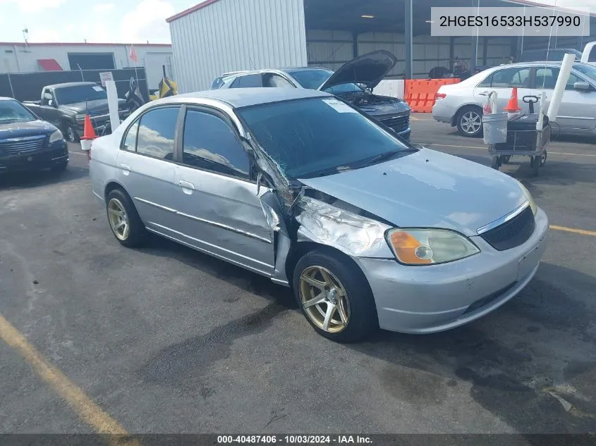 2003 Honda Civic Lx VIN: 2HGES16533H537990 Lot: 40487406