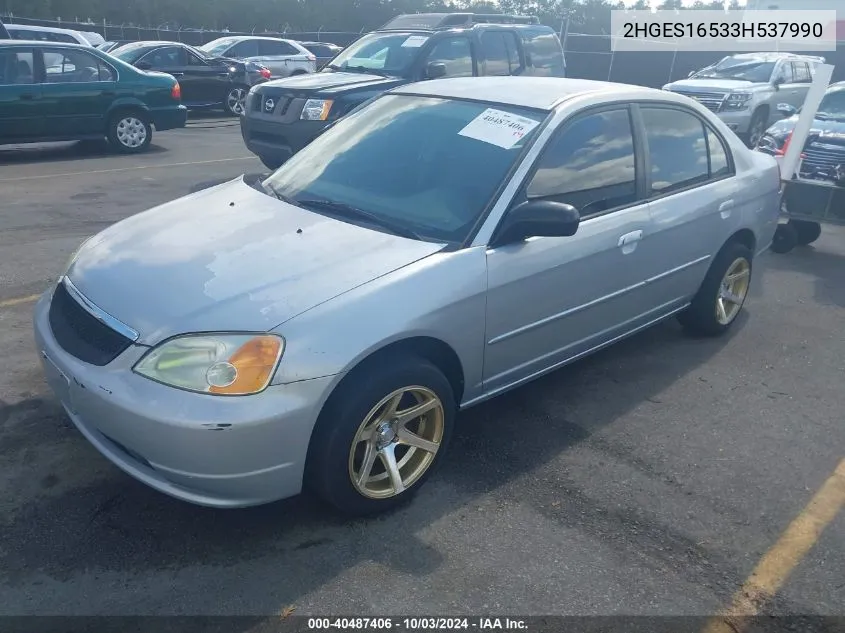 2003 Honda Civic Lx VIN: 2HGES16533H537990 Lot: 40487406