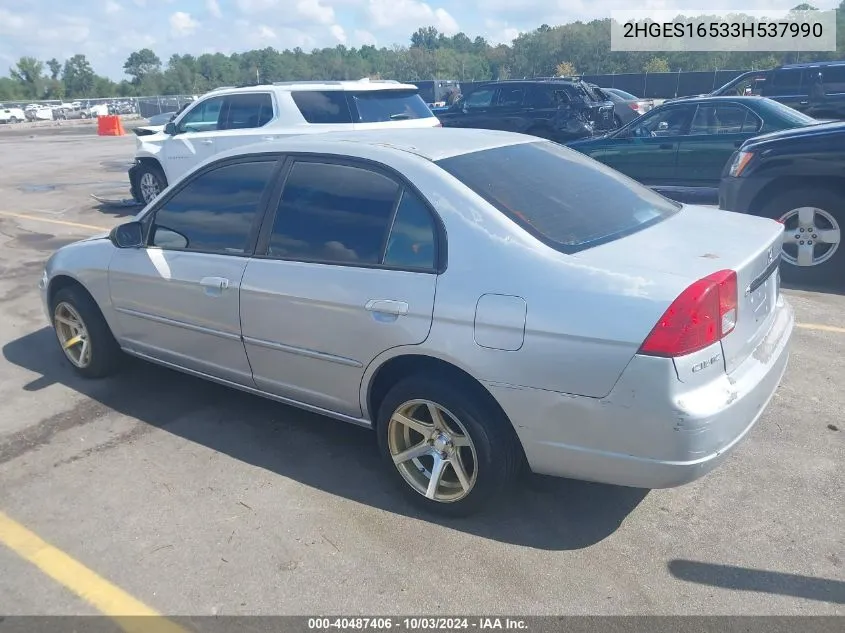 2003 Honda Civic Lx VIN: 2HGES16533H537990 Lot: 40487406