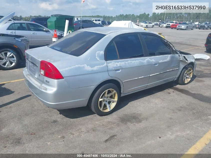 2003 Honda Civic Lx VIN: 2HGES16533H537990 Lot: 40487406