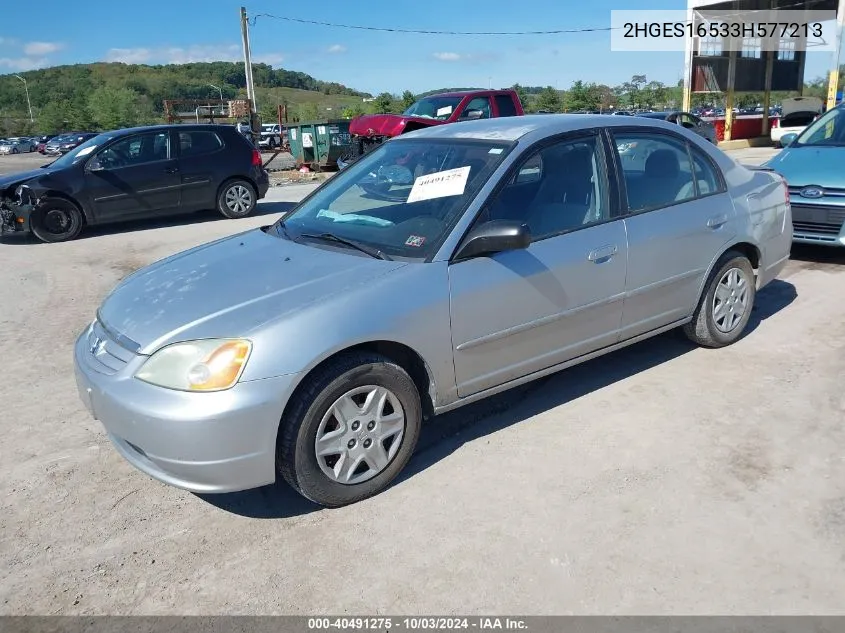 2003 Honda Civic Lx VIN: 2HGES16533H577213 Lot: 40491275