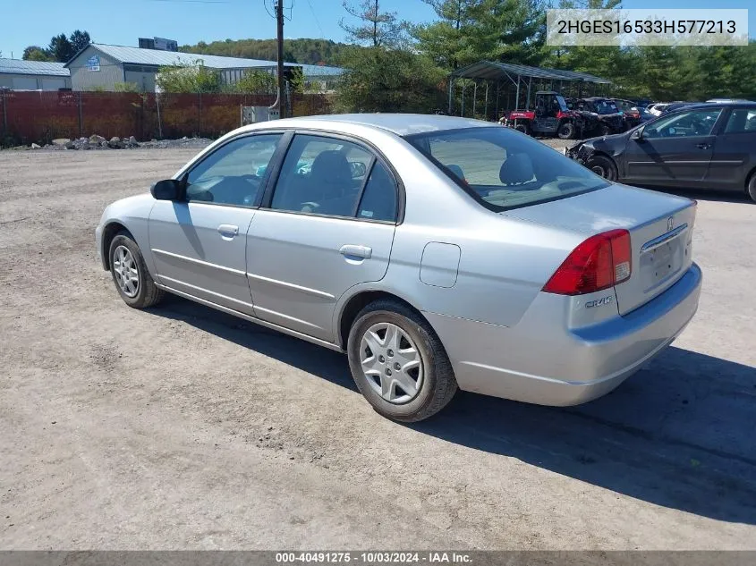 2003 Honda Civic Lx VIN: 2HGES16533H577213 Lot: 40491275