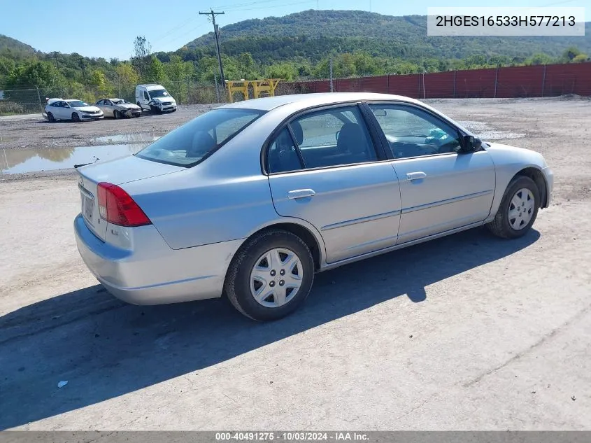 2003 Honda Civic Lx VIN: 2HGES16533H577213 Lot: 40491275