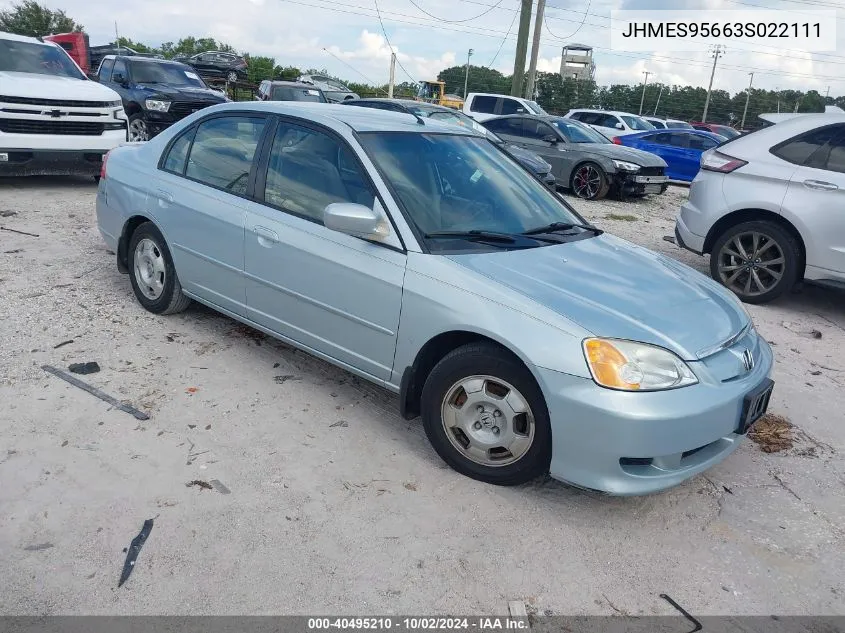 2003 Honda Civic Hybrid VIN: JHMES95663S022111 Lot: 40495210