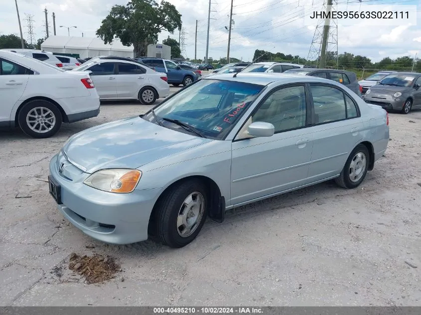 2003 Honda Civic Hybrid VIN: JHMES95663S022111 Lot: 40495210