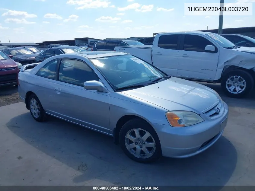 2003 Honda Civic Ex VIN: 1HGEM22043L003720 Lot: 40505482