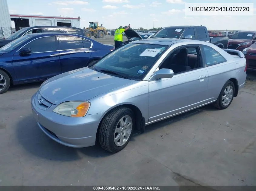 2003 Honda Civic Ex VIN: 1HGEM22043L003720 Lot: 40505482