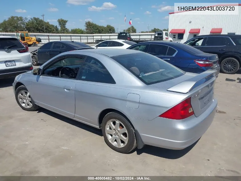 2003 Honda Civic Ex VIN: 1HGEM22043L003720 Lot: 40505482