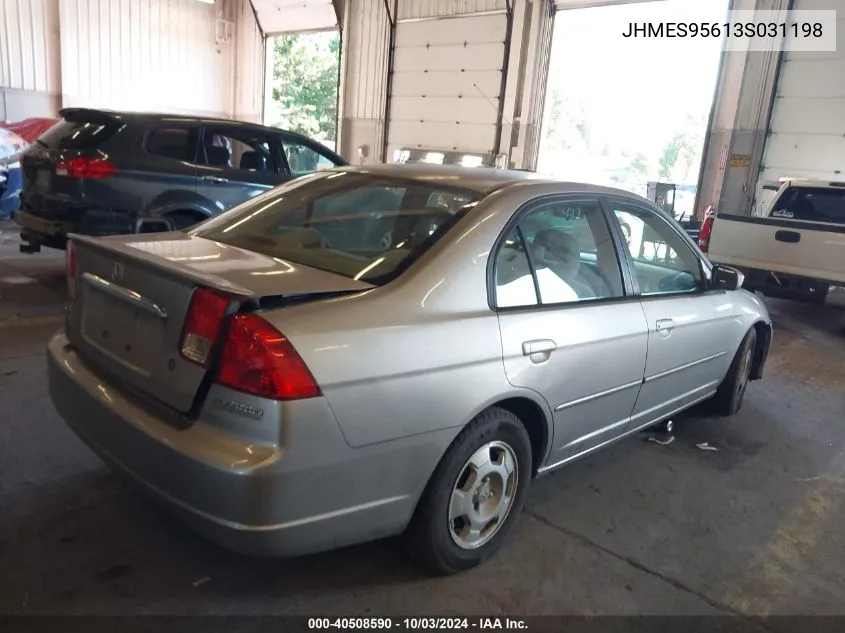 2003 Honda Civic Hybrid VIN: JHMES95613S031198 Lot: 40508590