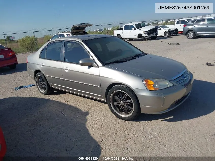 2003 Honda Civic Ex VIN: JHMES26743S001269 Lot: 40511204