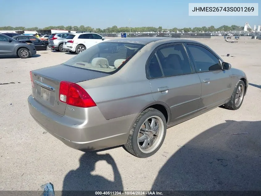 2003 Honda Civic Ex VIN: JHMES26743S001269 Lot: 40511204