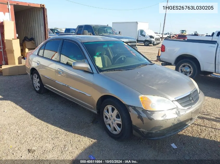 2003 Honda Civic Ex VIN: 1HGES26763L030205 Lot: 40511664