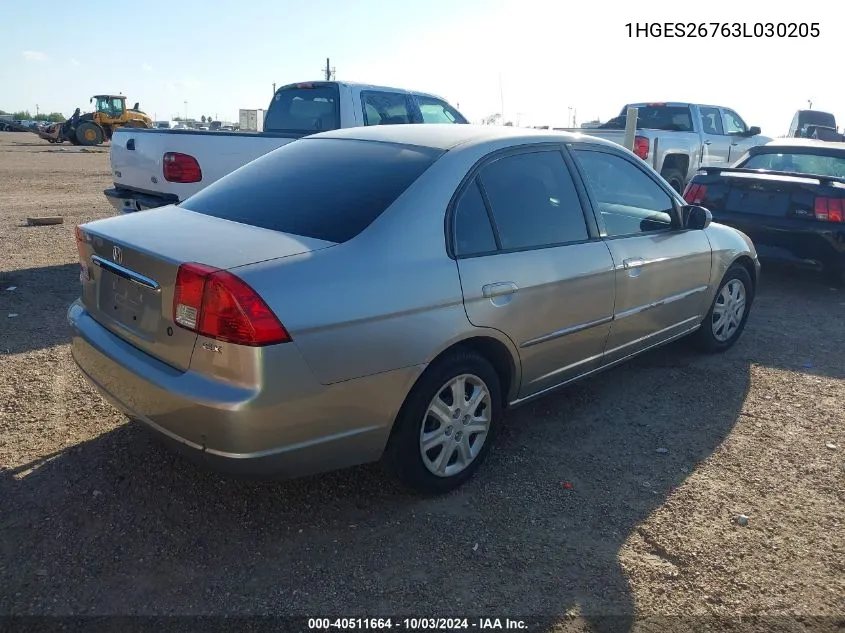 2003 Honda Civic Ex VIN: 1HGES26763L030205 Lot: 40511664