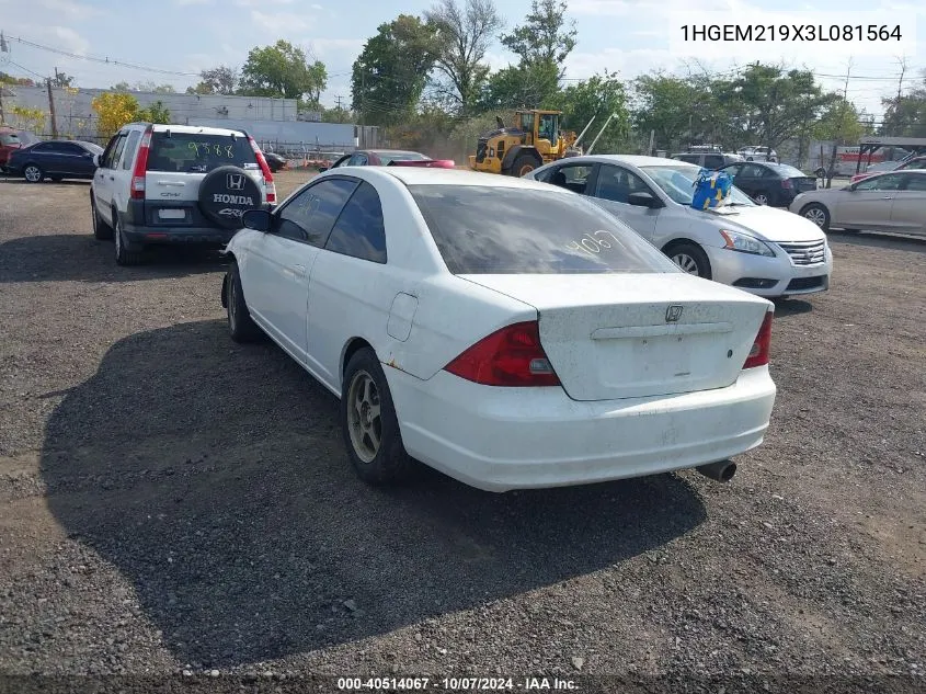 2003 Honda Civic Ex VIN: 1HGEM219X3L081564 Lot: 40514067