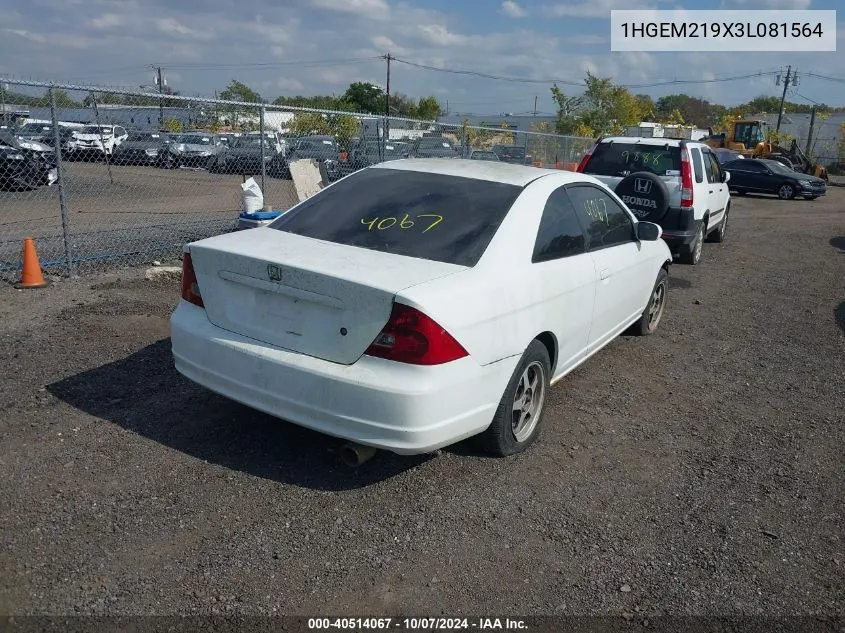 2003 Honda Civic Ex VIN: 1HGEM219X3L081564 Lot: 40514067