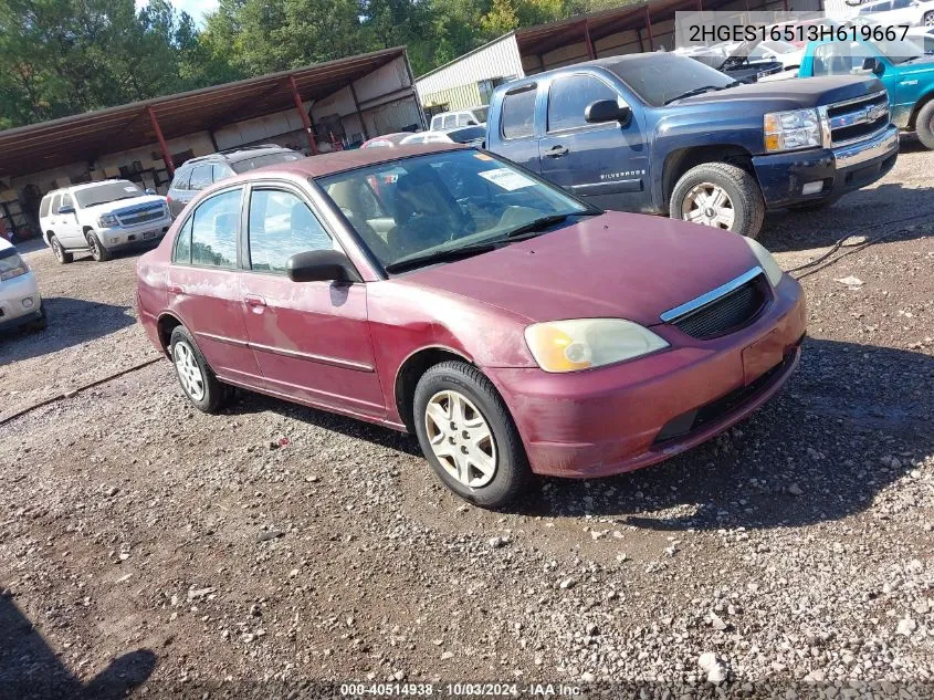 2003 Honda Civic Lx VIN: 2HGES16513H619667 Lot: 40514938