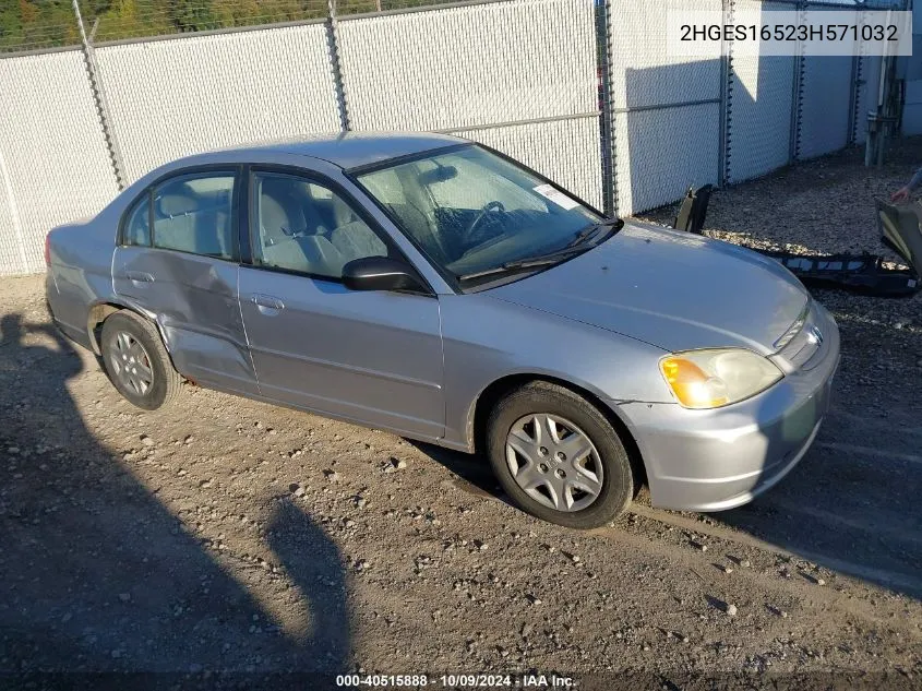 2003 Honda Civic Lx VIN: 2HGES16523H571032 Lot: 40515888