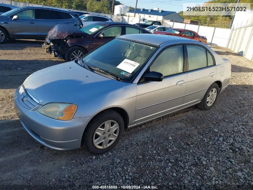 2003 Honda Civic Lx VIN: 2HGES16523H571032 Lot: 40515888