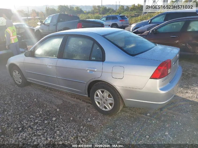 2003 Honda Civic Lx VIN: 2HGES16523H571032 Lot: 40515888