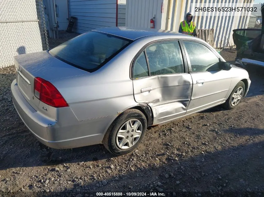 2003 Honda Civic Lx VIN: 2HGES16523H571032 Lot: 40515888