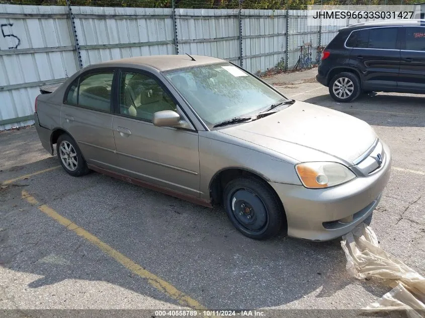 2003 Honda Civic Hybrid VIN: JHMES96633S031427 Lot: 40558789