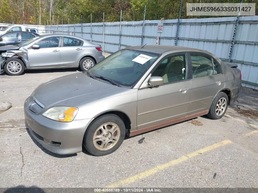 2003 Honda Civic Hybrid VIN: JHMES96633S031427 Lot: 40558789