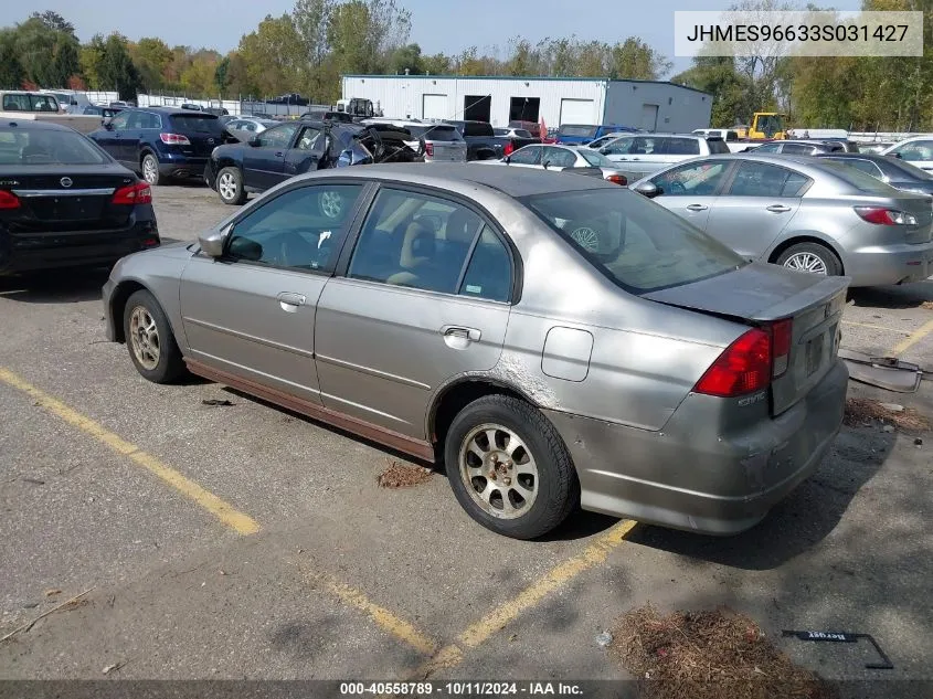 2003 Honda Civic Hybrid VIN: JHMES96633S031427 Lot: 40558789