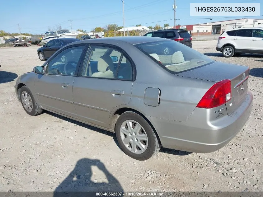 2003 Honda Civic Ex VIN: 1HGES26763L033430 Lot: 40562307