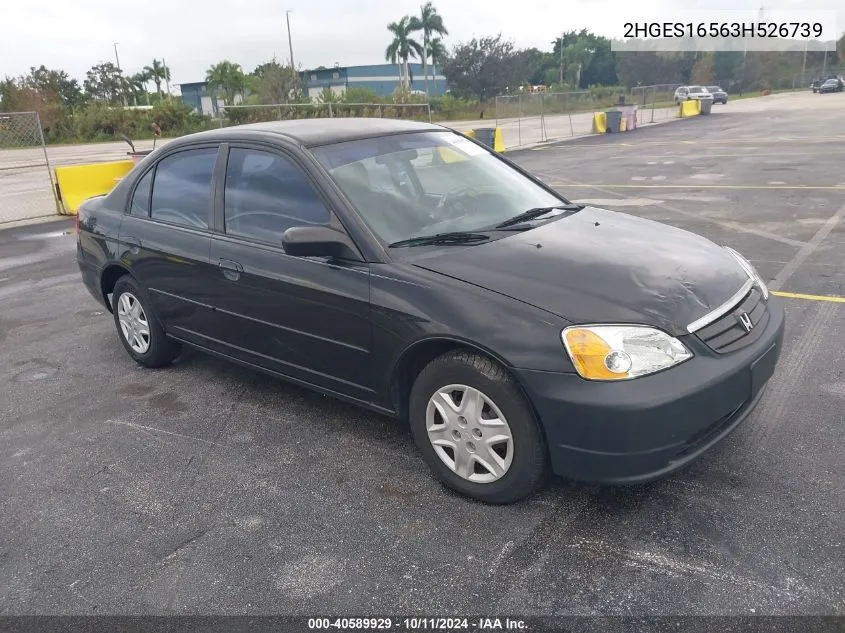 2003 Honda Civic Lx VIN: 2HGES16563H526739 Lot: 40589929