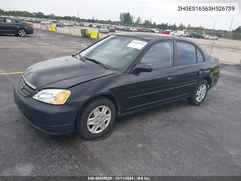 2003 Honda Civic Lx VIN: 2HGES16563H526739 Lot: 40589929