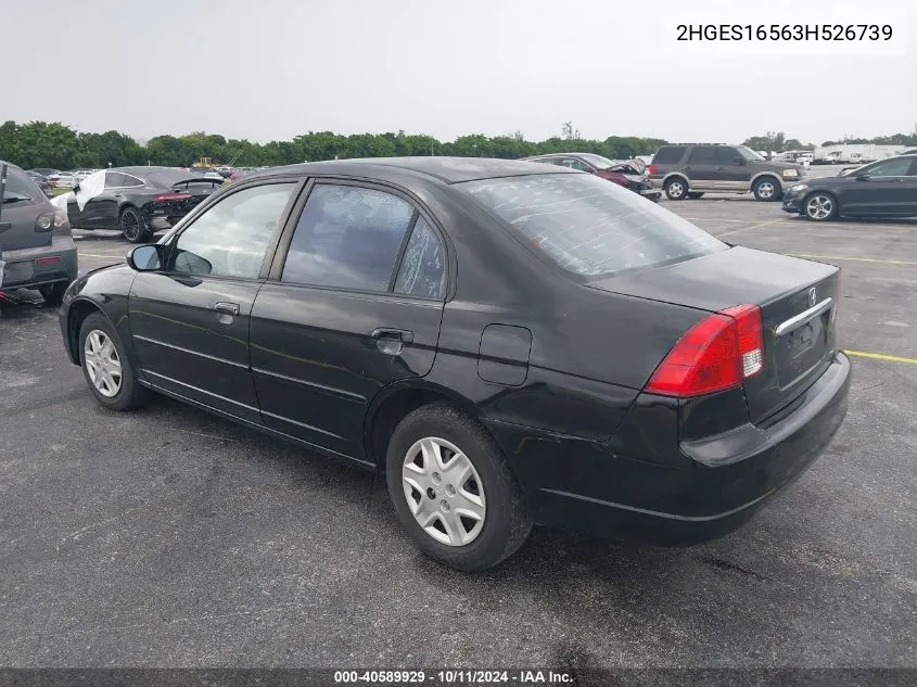 2003 Honda Civic Lx VIN: 2HGES16563H526739 Lot: 40589929