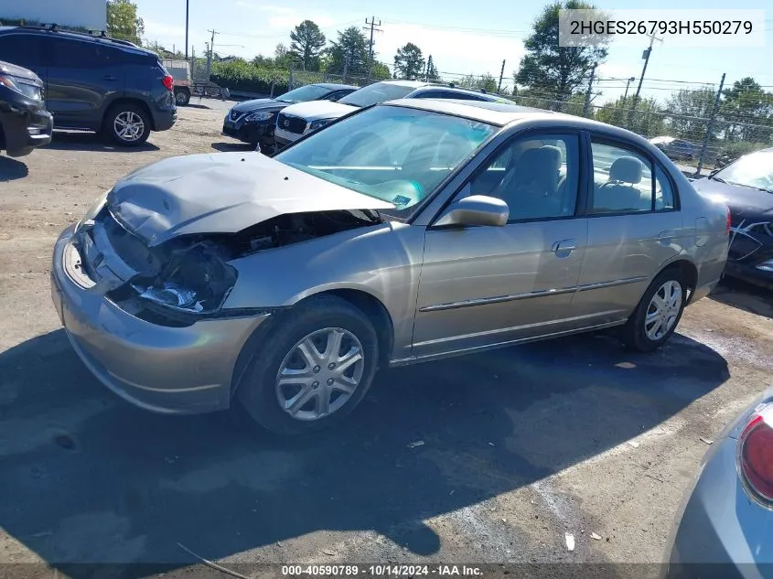 2003 Honda Civic Ex VIN: 2HGES26793H550279 Lot: 40590789