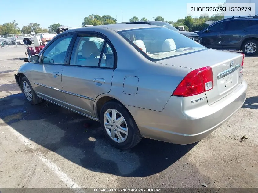 2003 Honda Civic Ex VIN: 2HGES26793H550279 Lot: 40590789