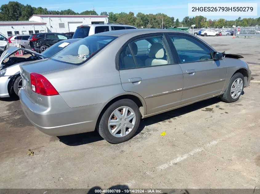 2003 Honda Civic Ex VIN: 2HGES26793H550279 Lot: 40590789