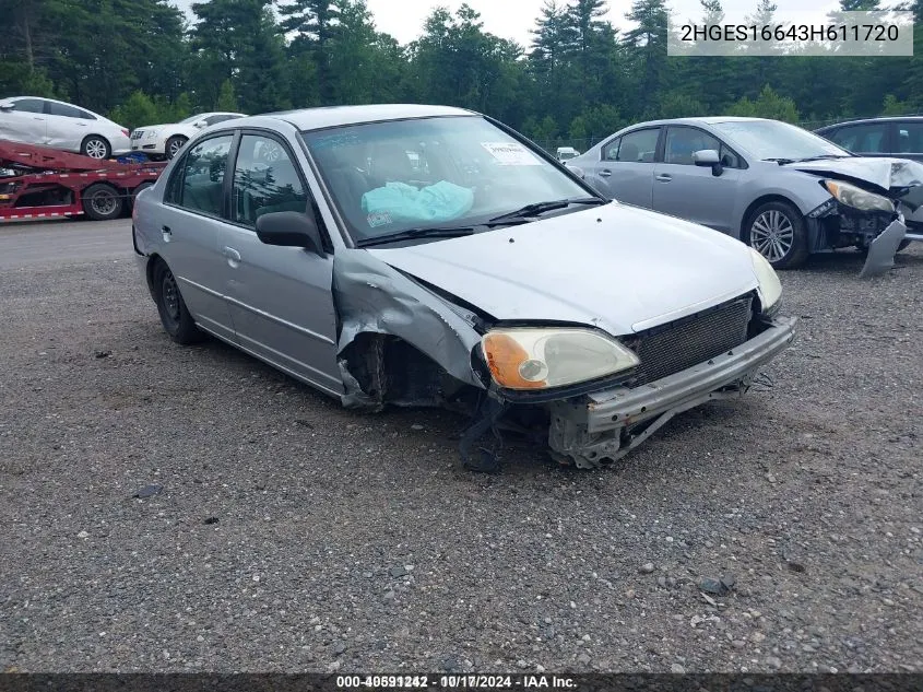 2003 Honda Civic Lx VIN: 2HGES16643H611720 Lot: 40591242