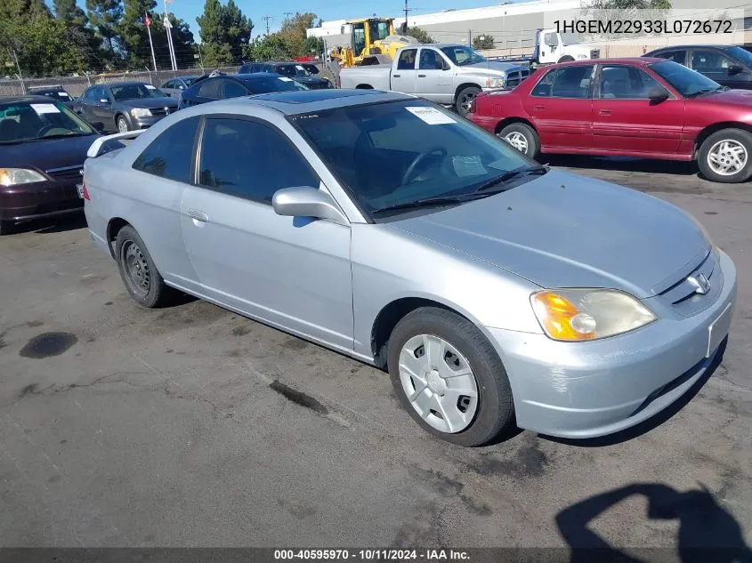 2003 Honda Civic Ex VIN: 1HGEM22933L072672 Lot: 40595970