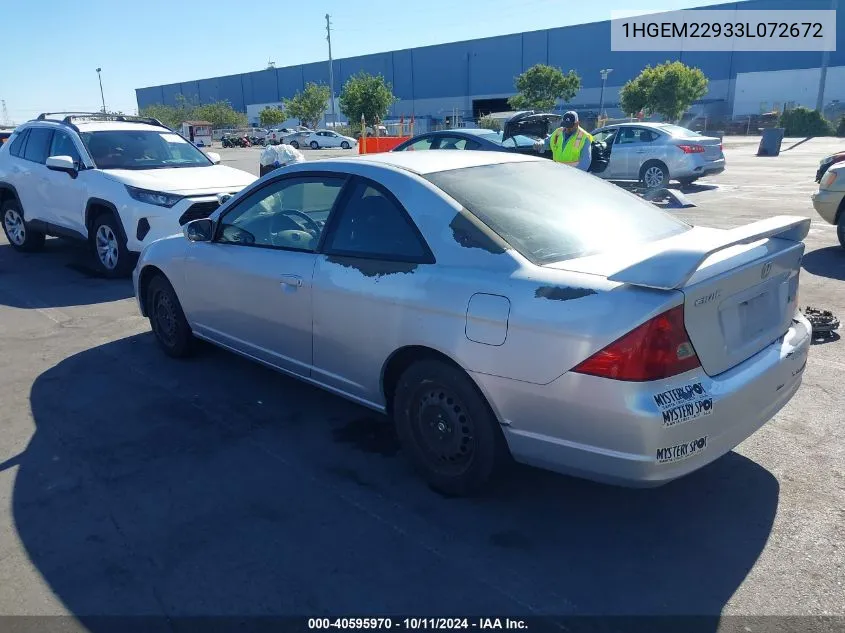 2003 Honda Civic Ex VIN: 1HGEM22933L072672 Lot: 40595970