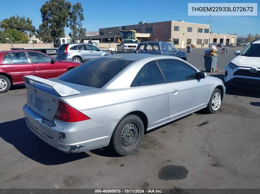 2003 Honda Civic Ex VIN: 1HGEM22933L072672 Lot: 40595970