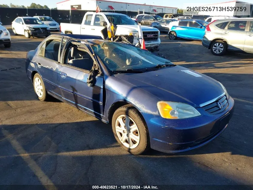 2003 Honda Civic Ex VIN: 2HGES26713H539759 Lot: 40623521