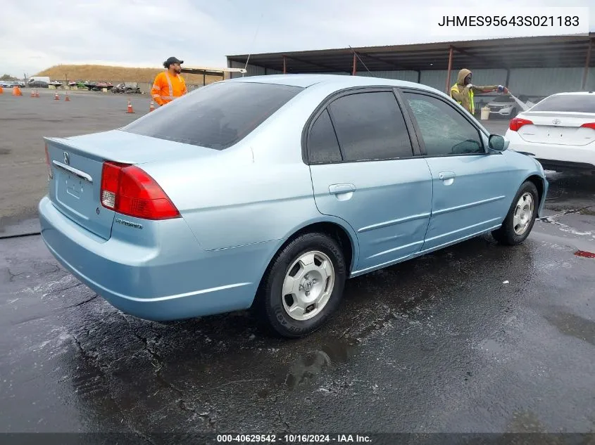 2003 Honda Civic Hybrid VIN: JHMES95643S021183 Lot: 40629542