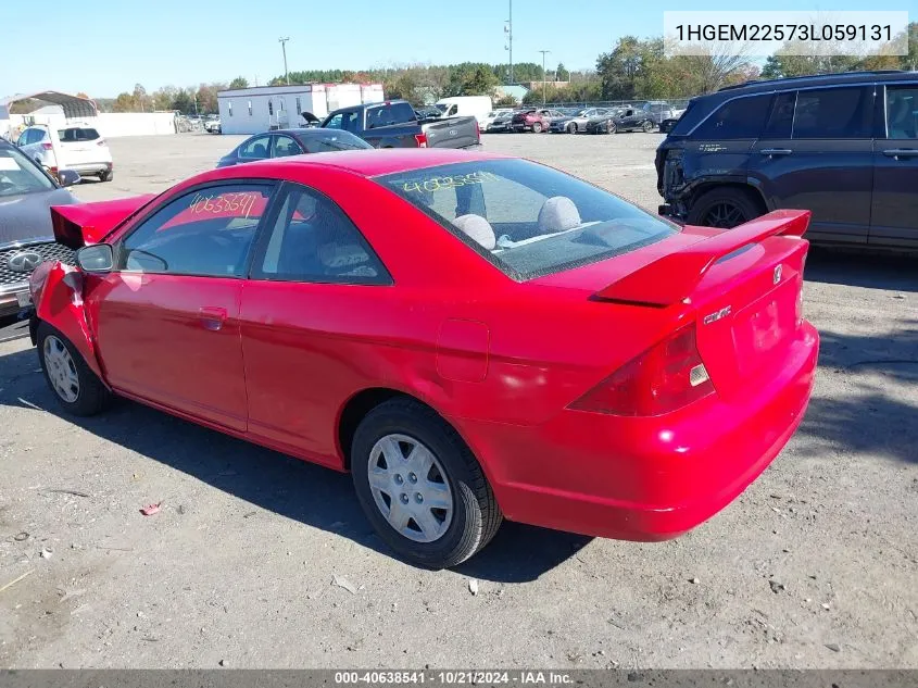 2003 Honda Civic Lx VIN: 1HGEM22573L059131 Lot: 40638541