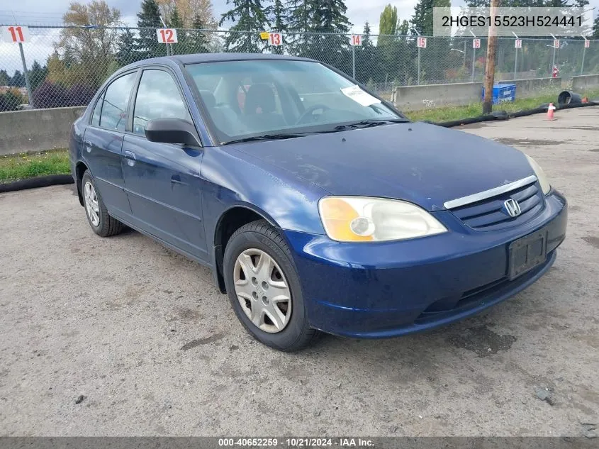 2003 Honda Civic Lx VIN: 2HGES15523H524441 Lot: 40652259