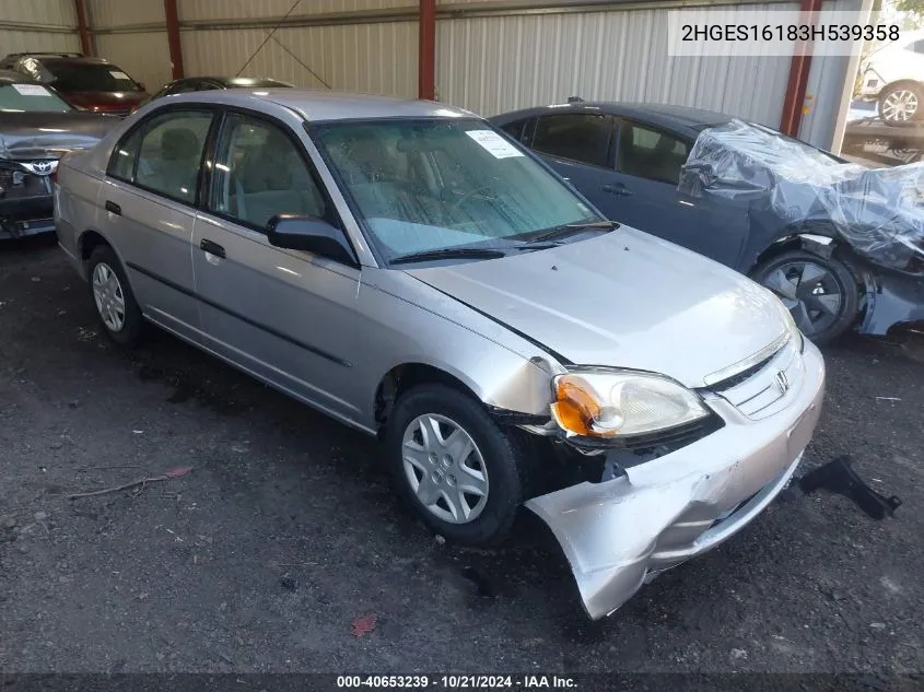 2003 Honda Civic Dx VIN: 2HGES16183H539358 Lot: 40653239