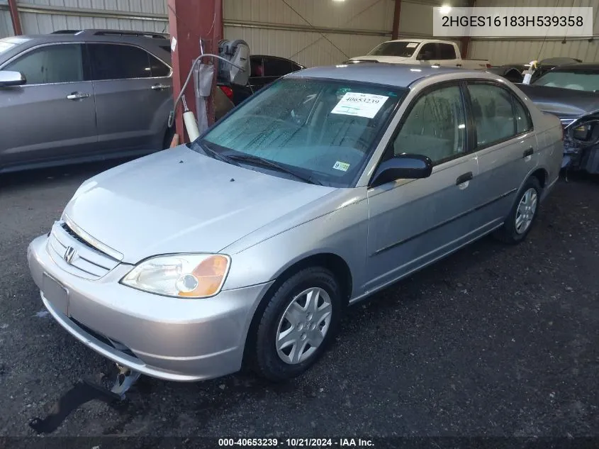 2003 Honda Civic Dx VIN: 2HGES16183H539358 Lot: 40653239