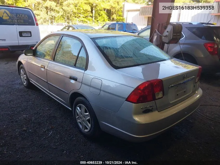 2003 Honda Civic Dx VIN: 2HGES16183H539358 Lot: 40653239