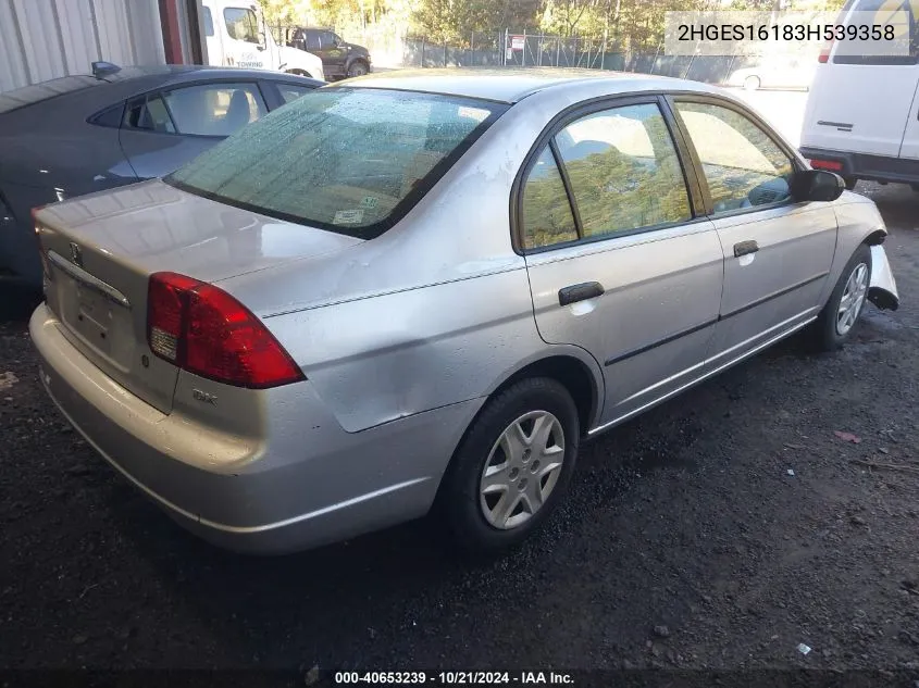 2003 Honda Civic Dx VIN: 2HGES16183H539358 Lot: 40653239