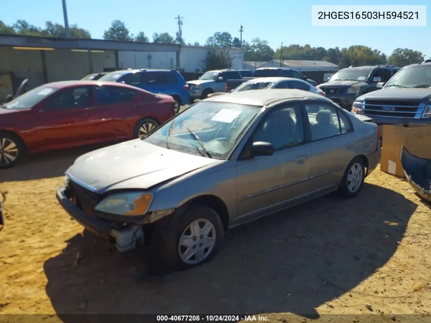 2003 Honda Civic Lx VIN: 2HGES16503H594521 Lot: 40677208