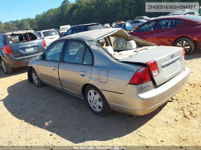 2003 Honda Civic Lx VIN: 2HGES16503H594521 Lot: 40677208