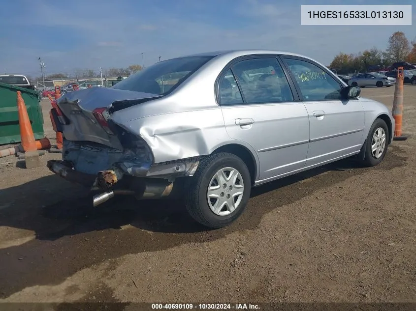 2003 Honda Civic Lx VIN: 1HGES16533L013130 Lot: 40690109