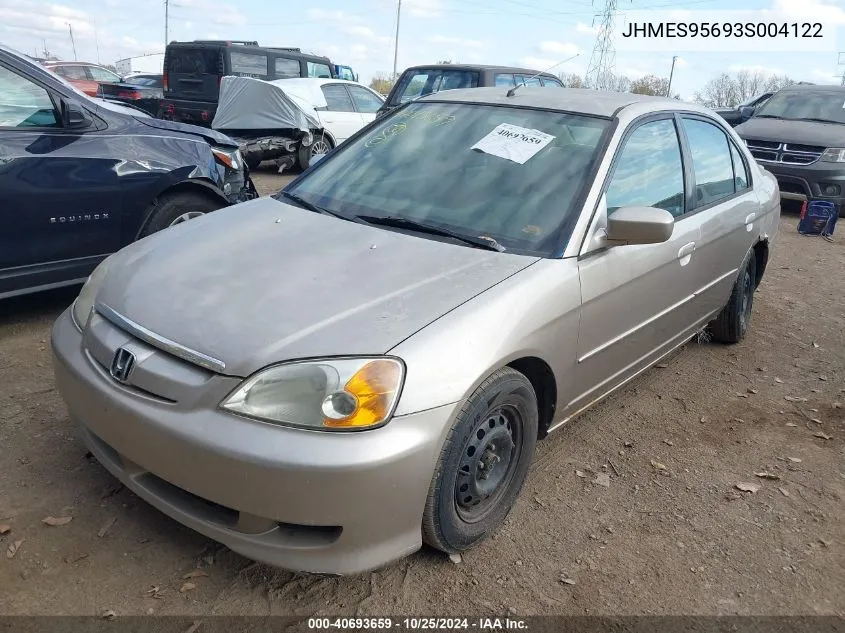 2003 Honda Civic Hybrid VIN: JHMES95693S004122 Lot: 40693659